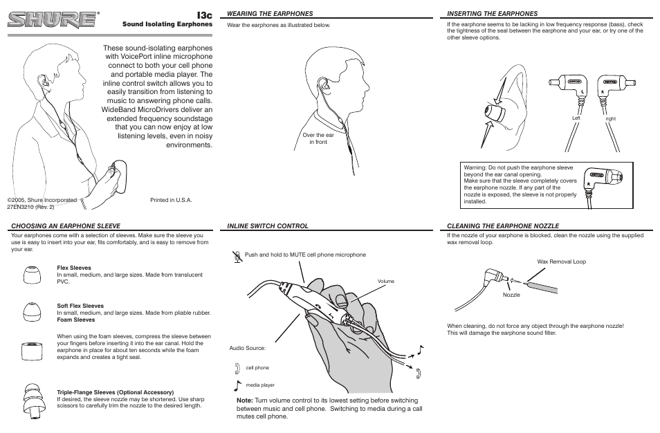 Shure I3C User Manual | 2 pages