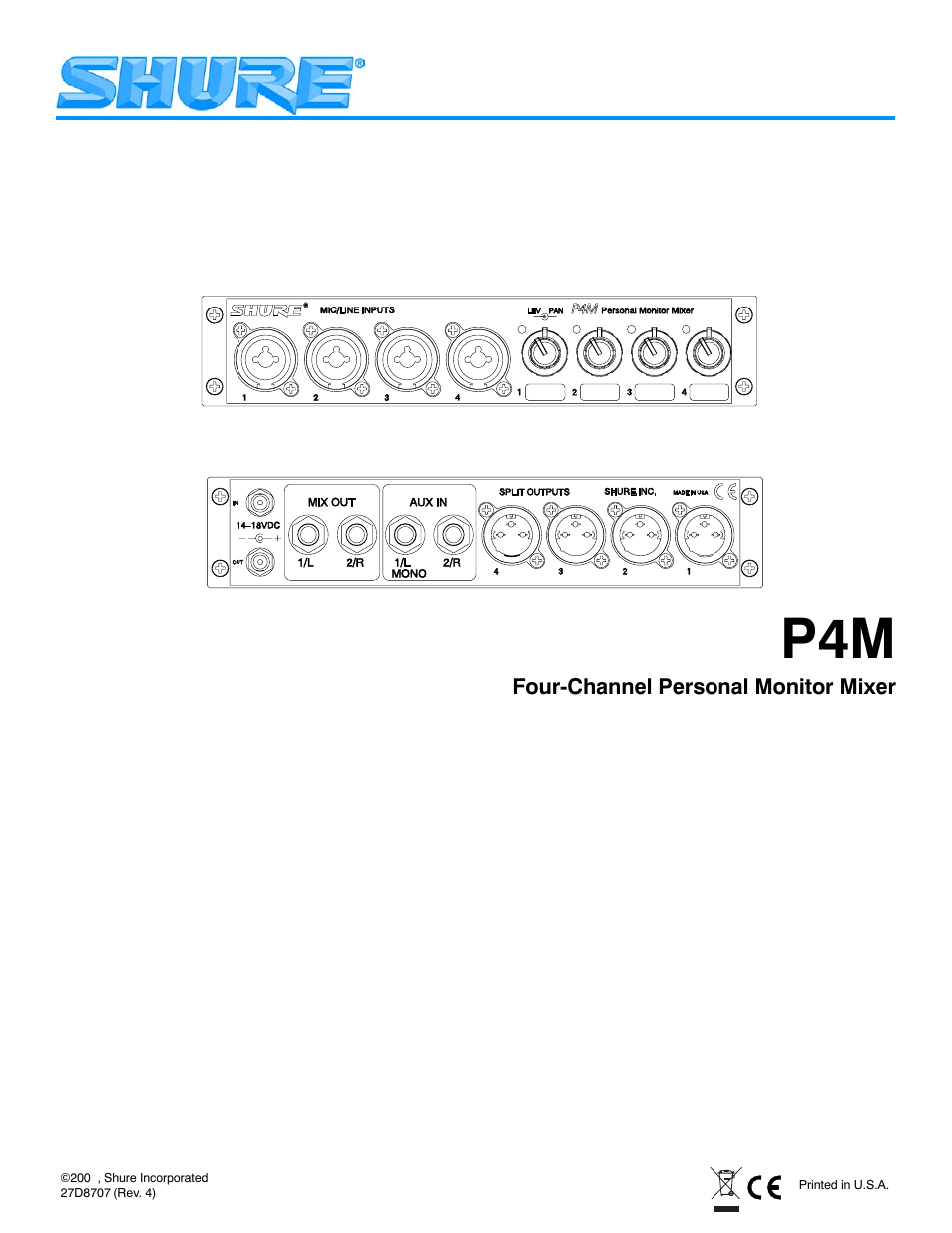 Shure P4M User Manual | 8 pages