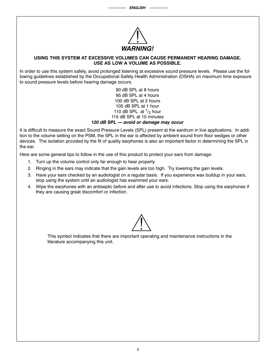 Warning | Shure P4M User Manual | Page 2 / 8