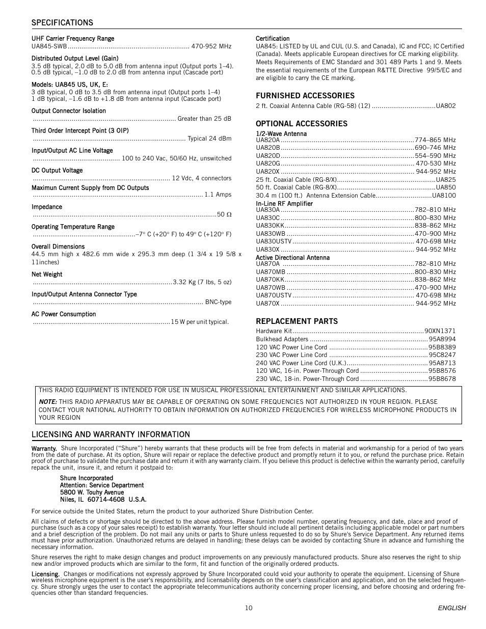 Shure UA845 User Manual | Page 7 / 9