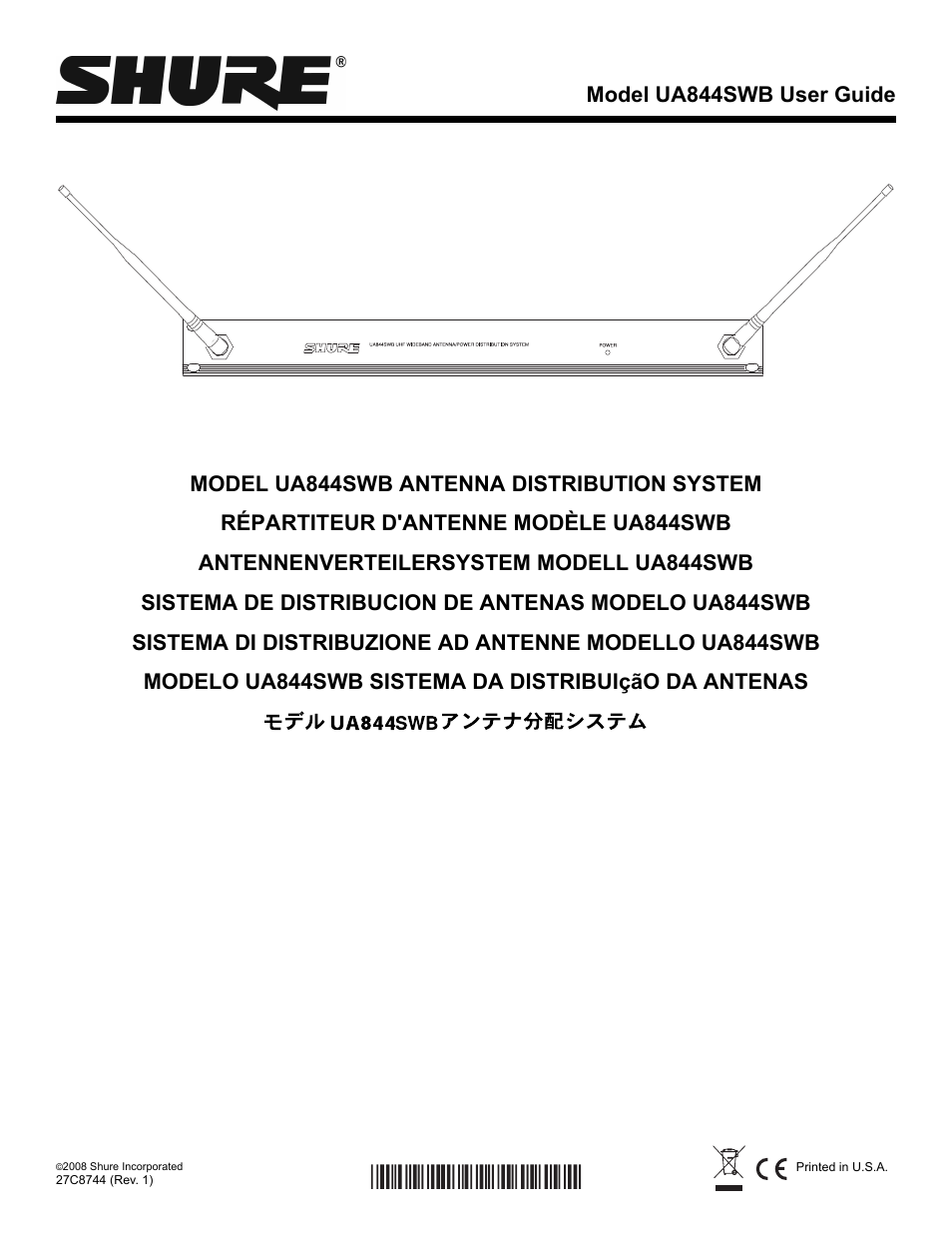 Shure ANTENNA DISTRIBUTION SYSTEM UA844SWB User Manual | 6 pages