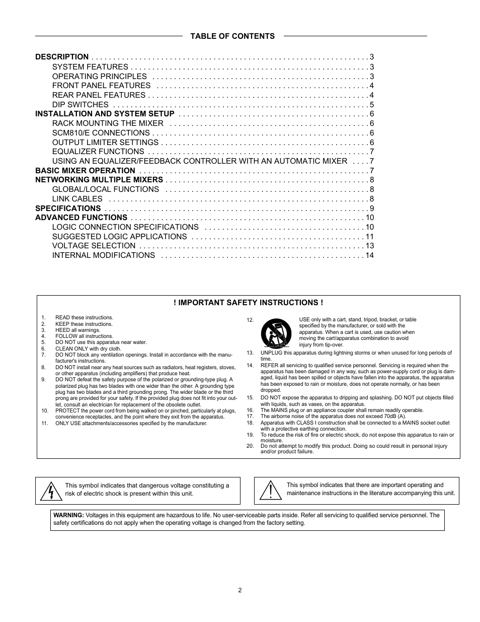 Important safety instructions | Shure SCM810 User Manual | Page 2 / 17