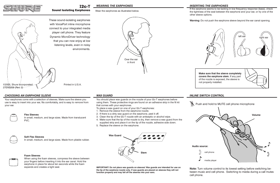 Shure i2c-t User Manual | 2 pages