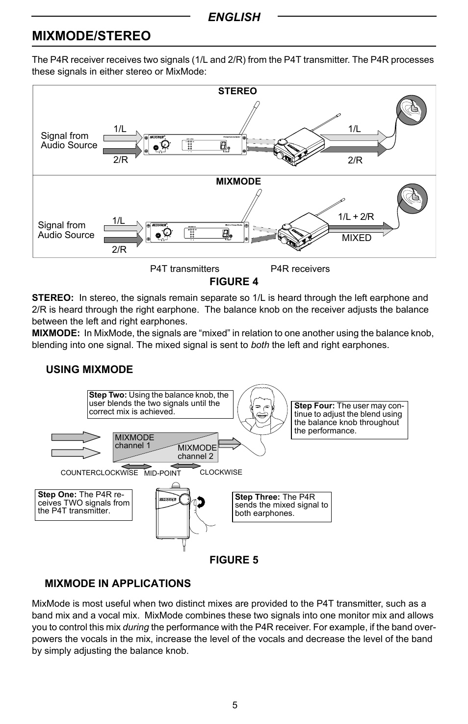 Mixmode/stereo, English | Shure P4R User Manual | Page 5 / 9