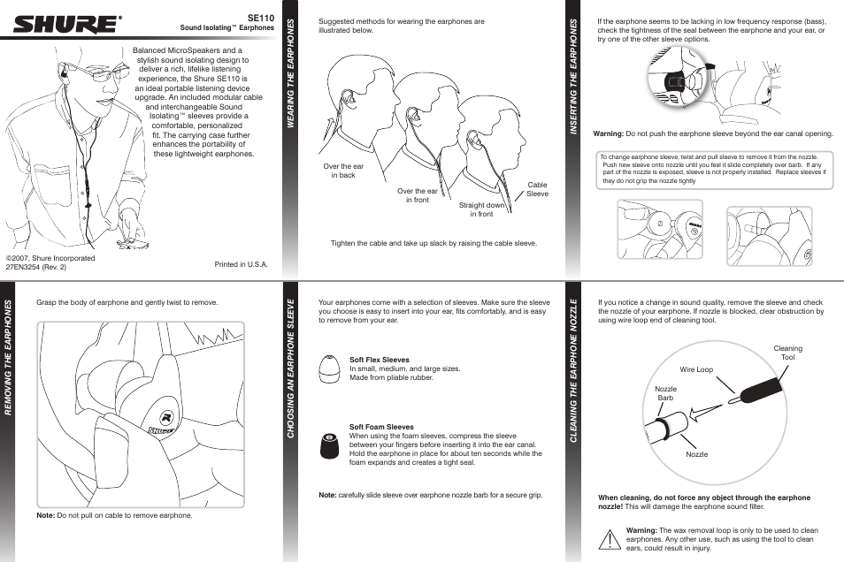 Shure SE110 User Manual | 2 pages