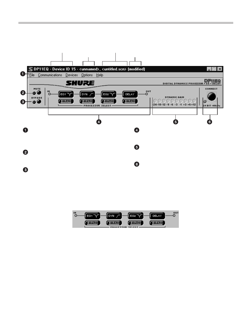 Main controls, Processor select buttons | Shure DP11EQ User Manual | Page 11 / 36