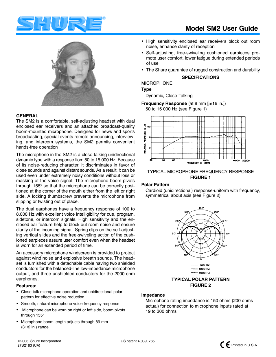 Shure SM2 User Manual | 2 pages