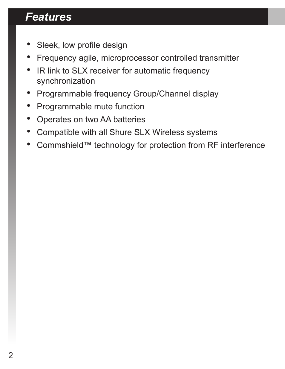 Features | Shure MX690 User Manual | Page 2 / 20