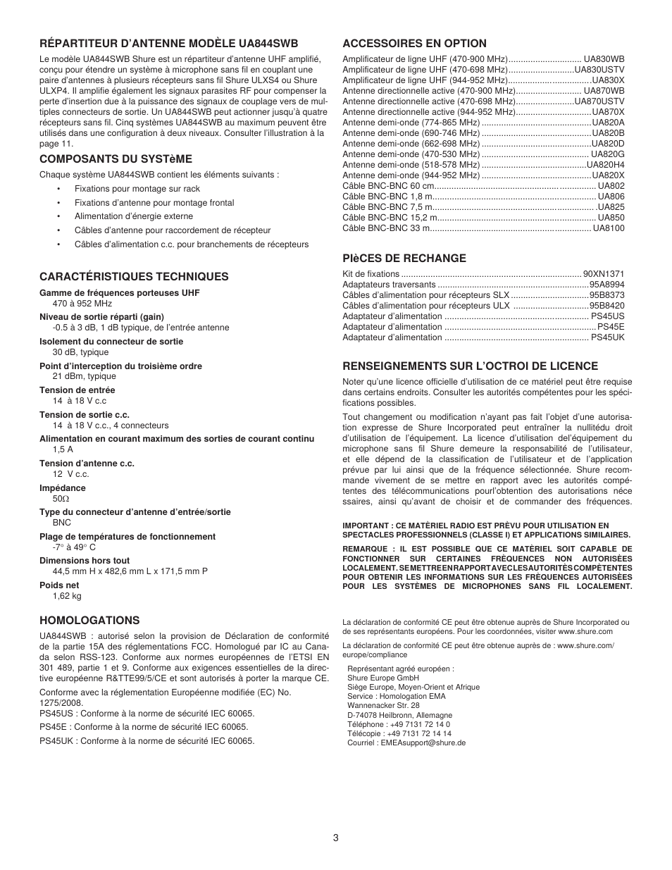 Shure UA844SWB User Manual | Page 3 / 12