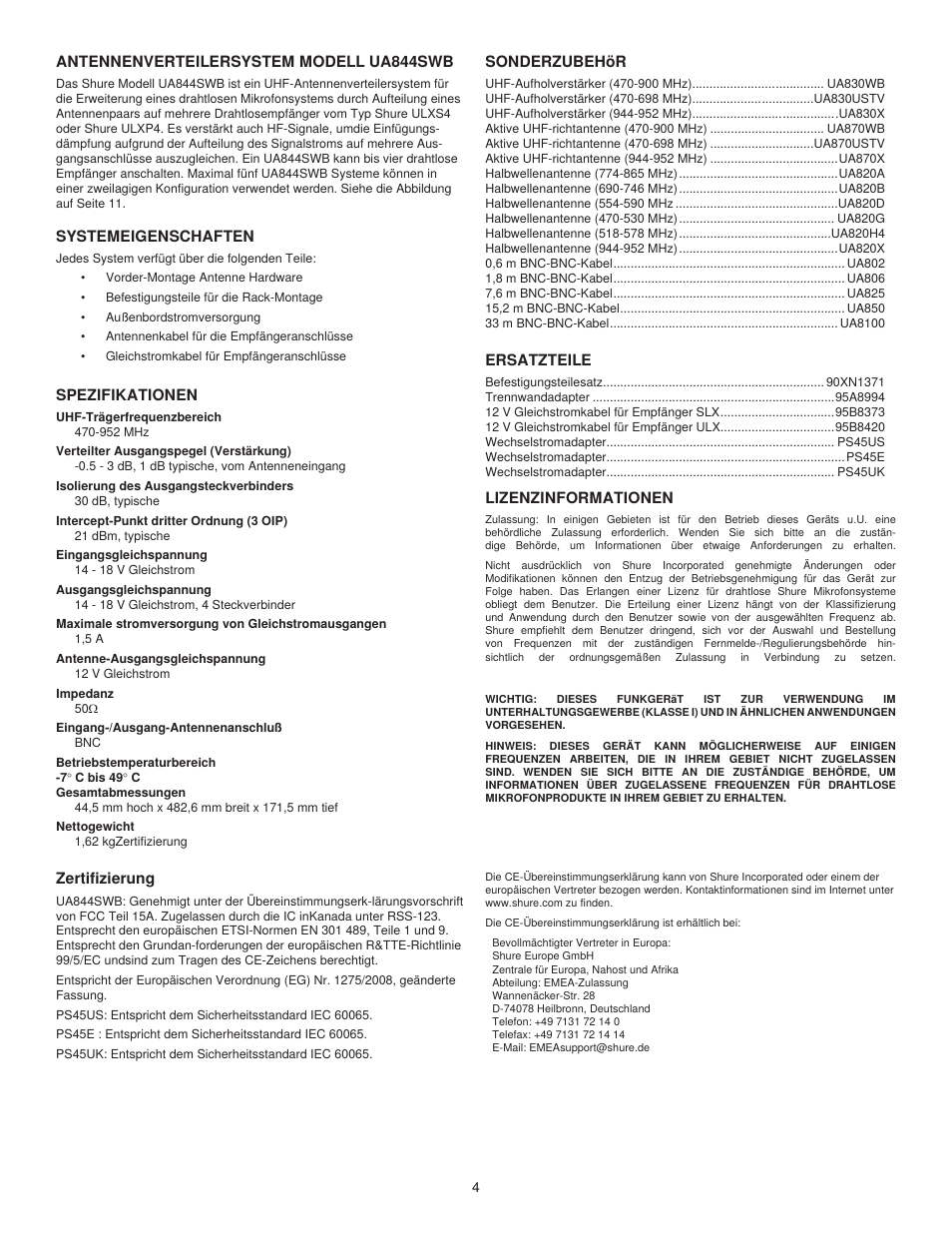 Shure UA844SWB User Manual | Page 4 / 12