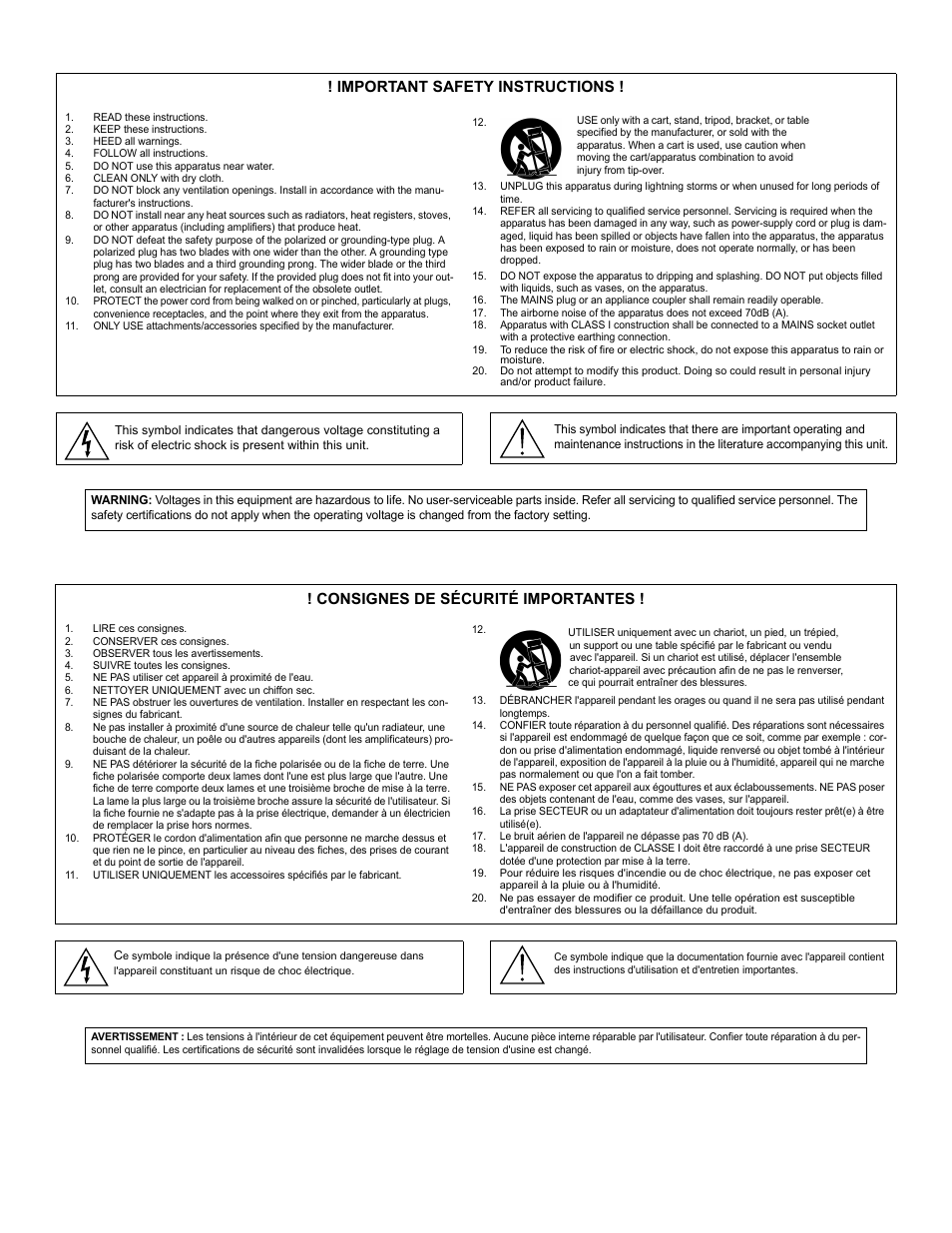 Important safety instructions, Consignes de sécurité importantes | Shure SCM268 User Manual | Page 2 / 13