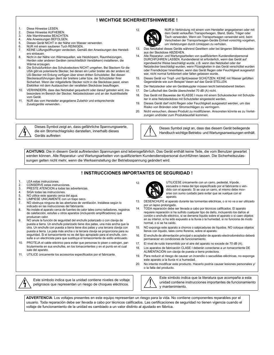 Wichtige sicherheitshinweise, Instrucciones importantes de seguridad | Shure SCM268 User Manual | Page 3 / 13