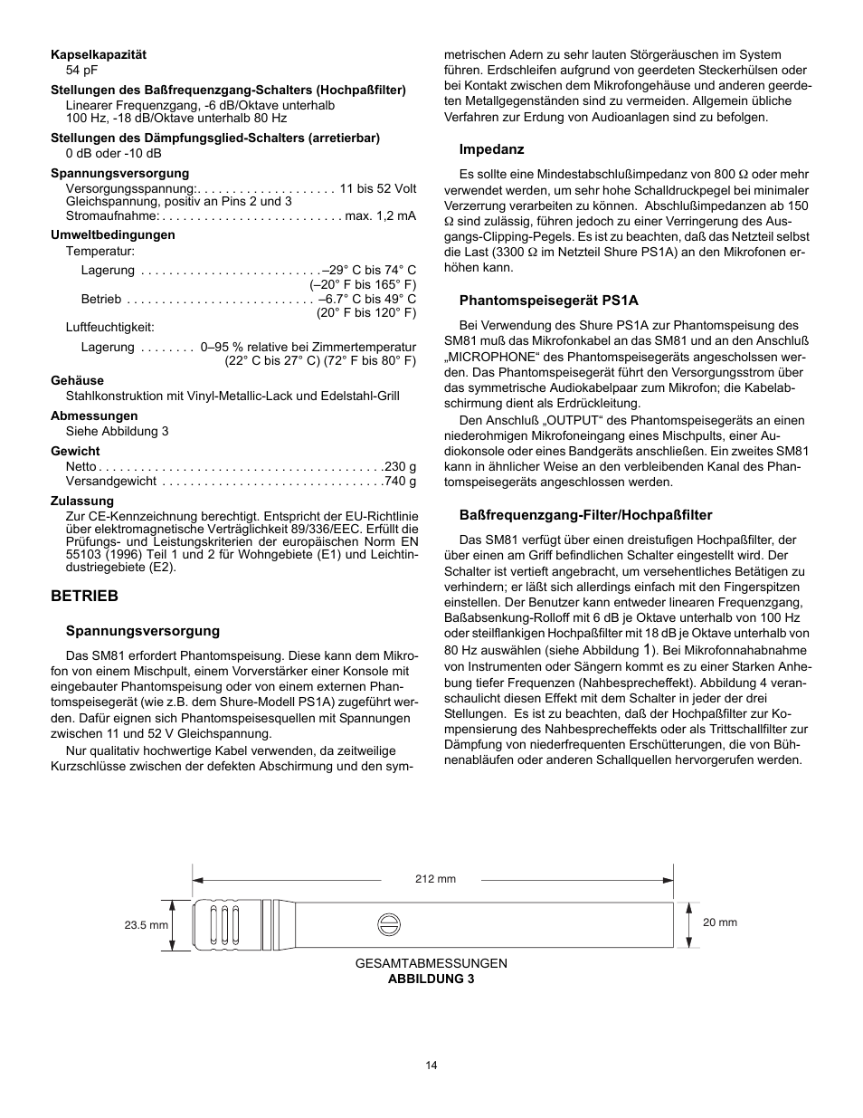 Shure SM81 User Manual | Page 14 / 20