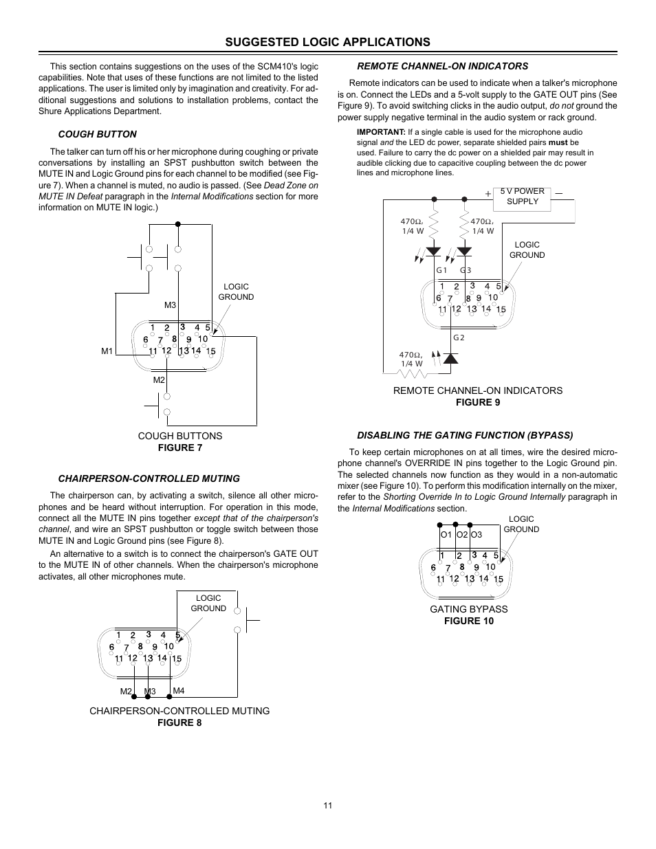 Suggested logic applications | Shure Four Channel Automatic Microphone SCM410 User Manual | Page 11 / 17