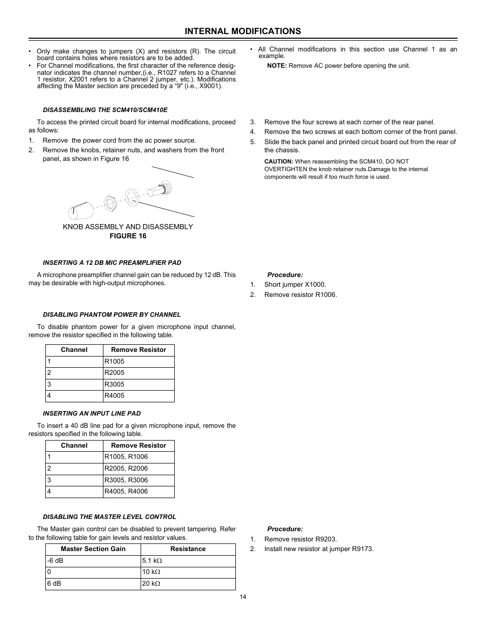 Internal modifications | Shure Four Channel Automatic Microphone SCM410 User Manual | Page 14 / 17