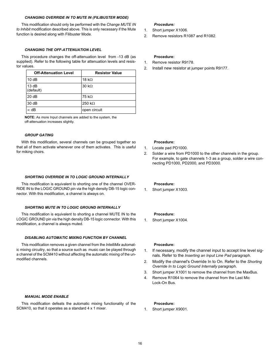 Shure Four Channel Automatic Microphone SCM410 User Manual | Page 16 / 17