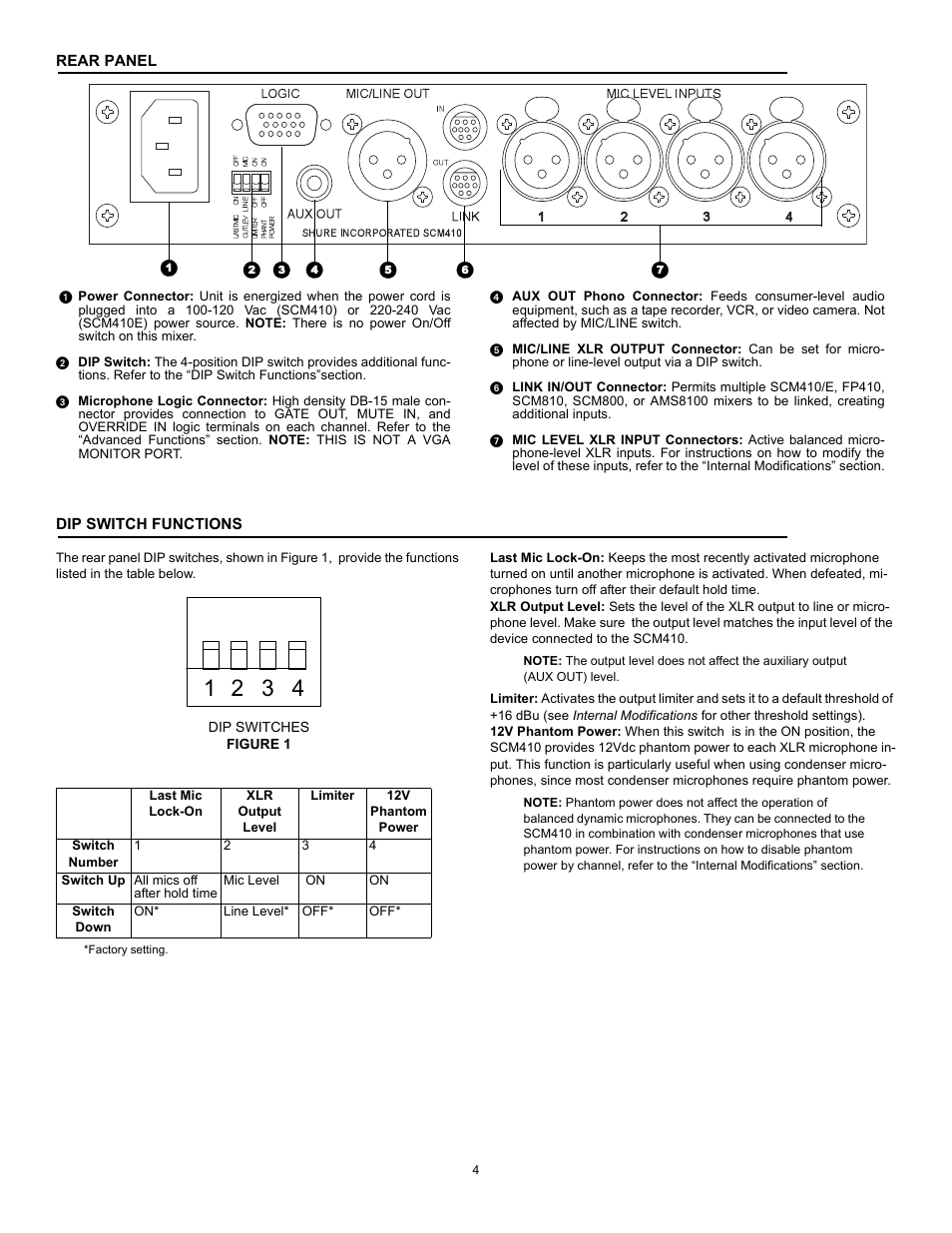 Shure Four Channel Automatic Microphone SCM410 User Manual | Page 4 / 17