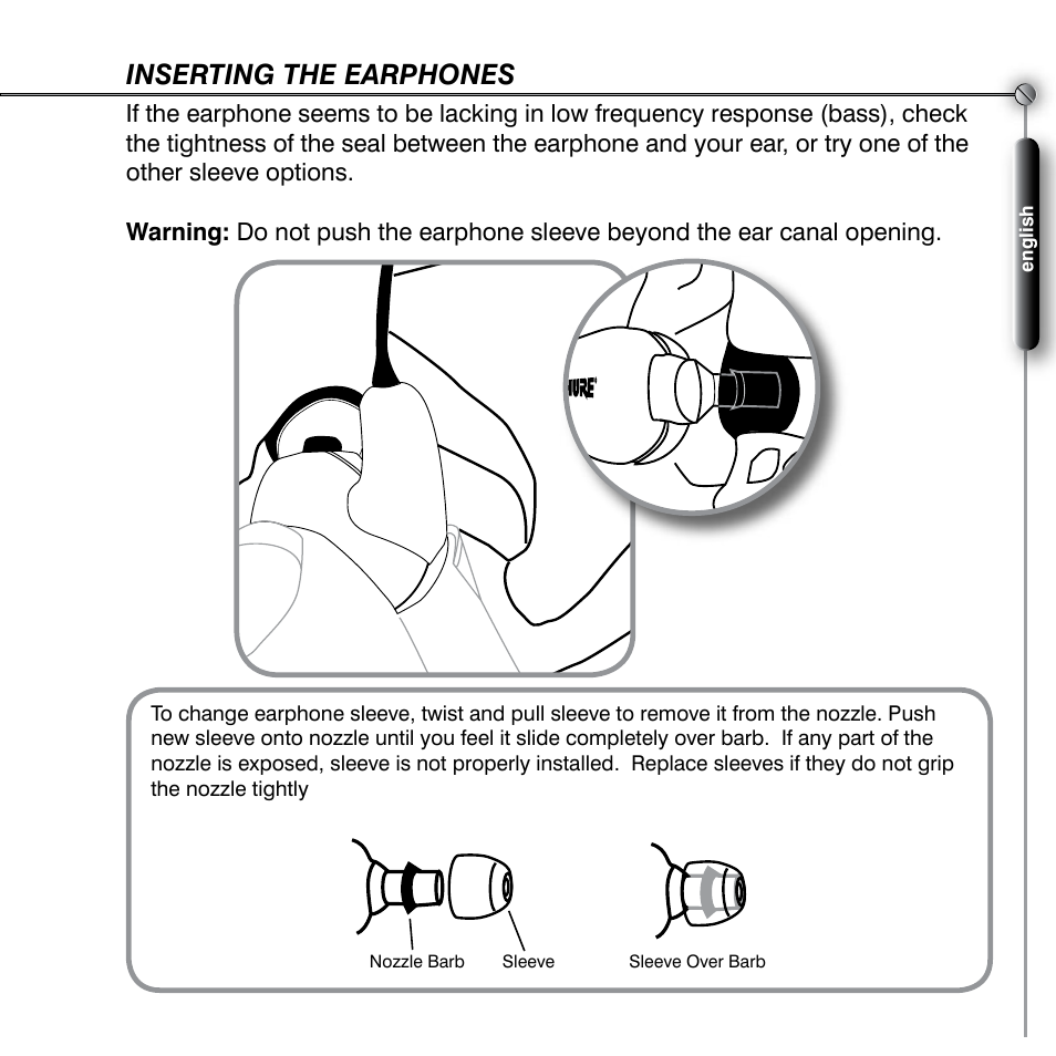 Inserting the earphones | Shure SE530 User Manual | Page 3 / 12