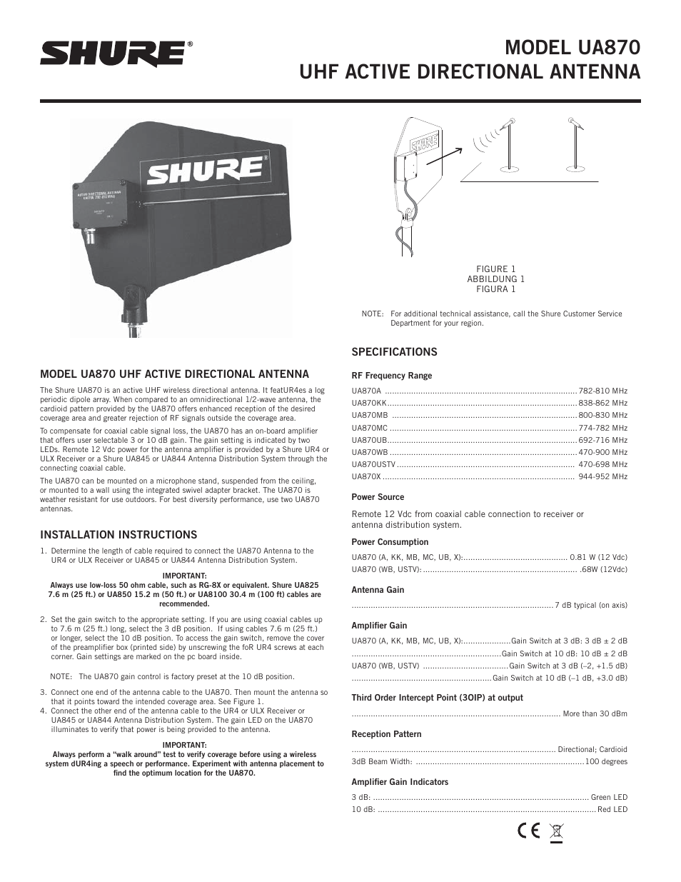 Shure UA870 User Manual | 1 page