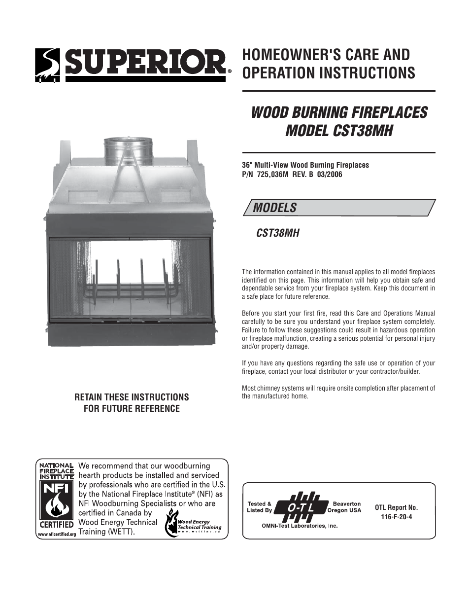 Superior CST38MH User Manual | 8 pages