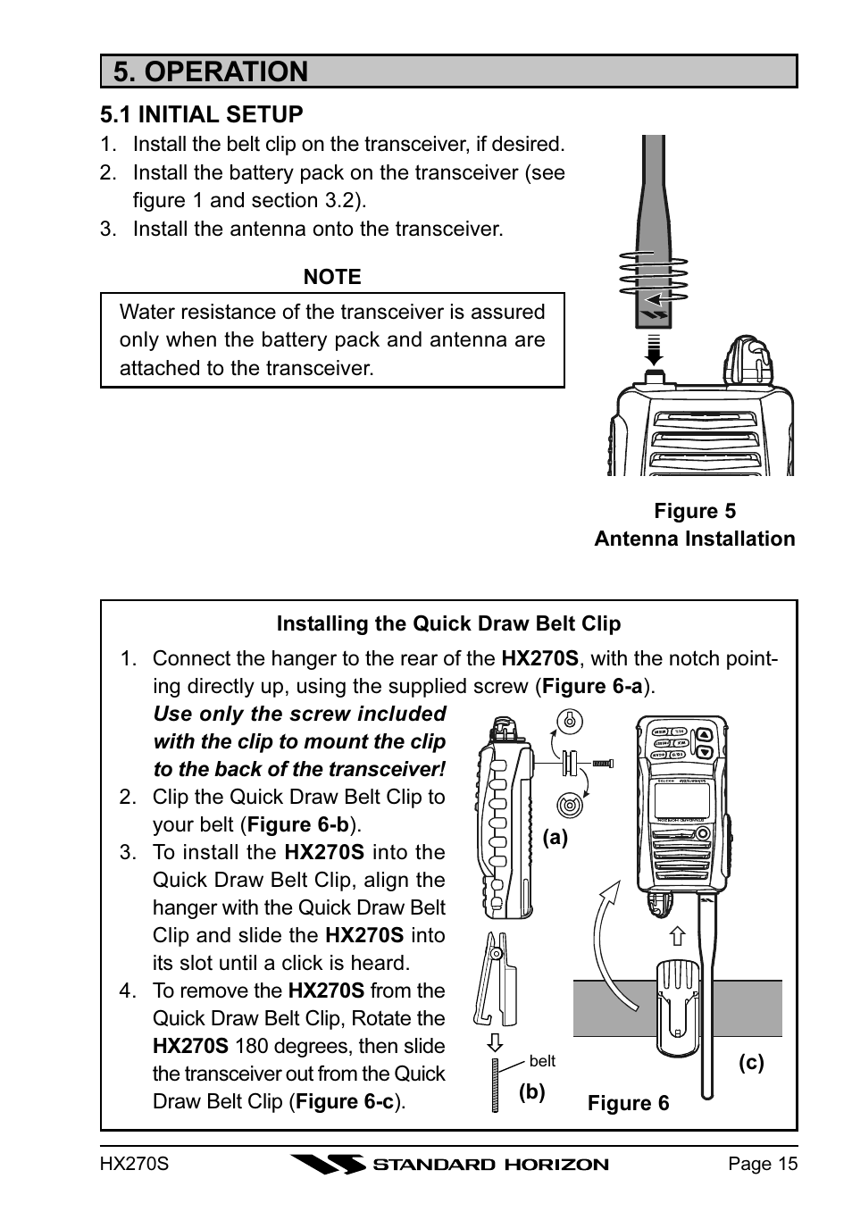 Operation, 1 initial setup | Standard Horizon HX270S User Manual | Page 17 / 44