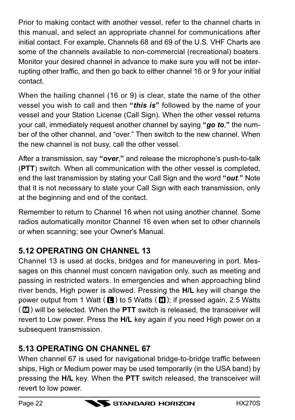 Standard Horizon HX270S User Manual | Page 24 / 44