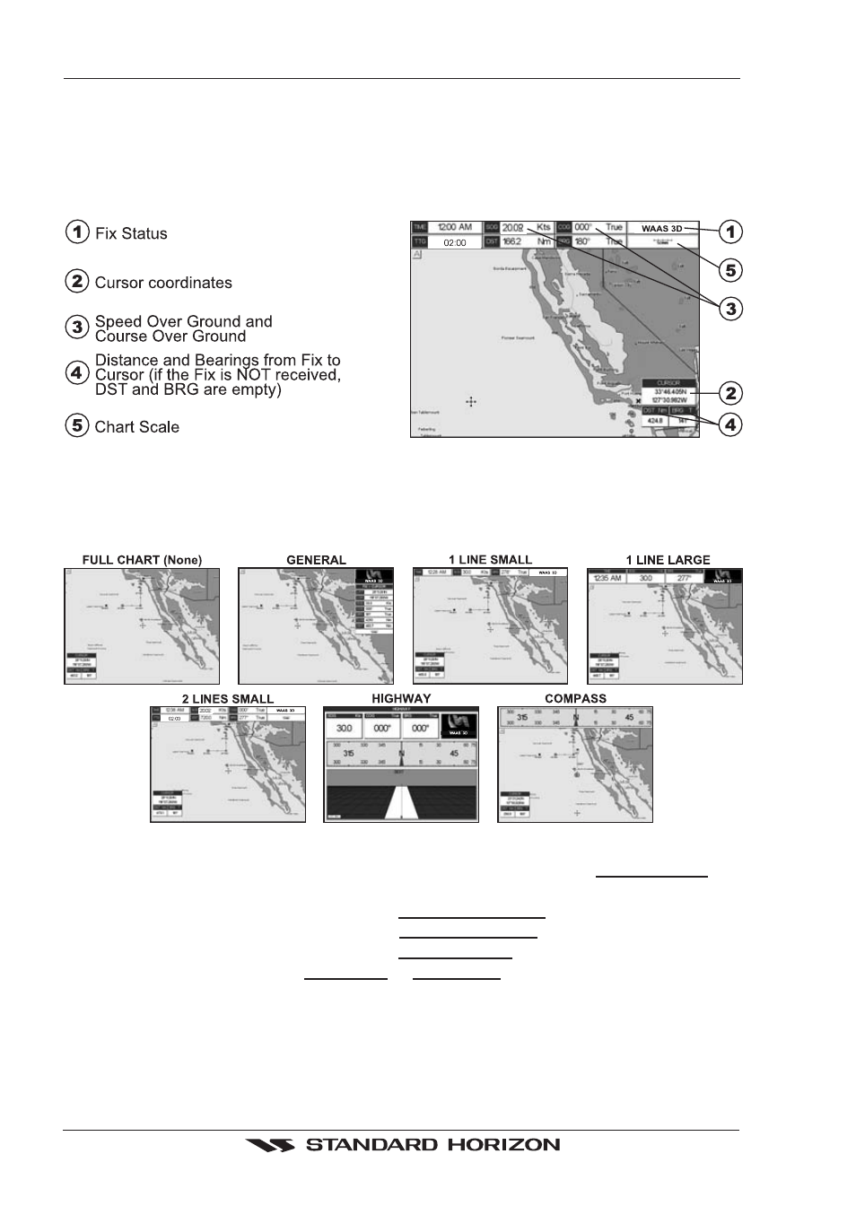 0 window selections, Data window layout, Text area | Standard Horizon CP500 User Manual | Page 60 / 89