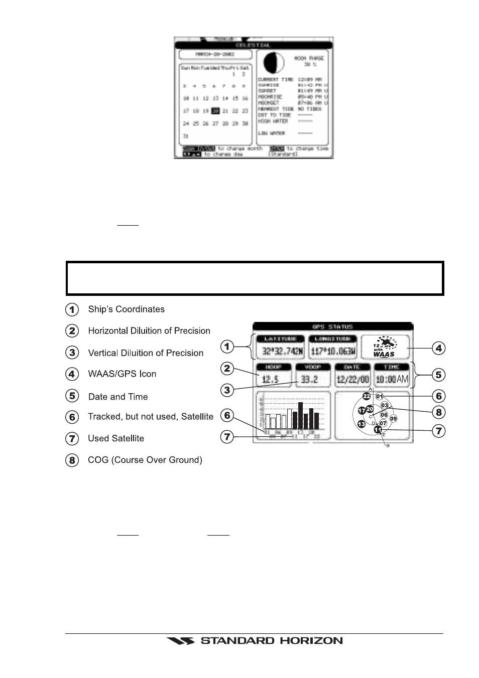 4 gps status page, 5 vhf radio dsc log page | Standard Horizon CP150C User Manual | Page 25 / 72