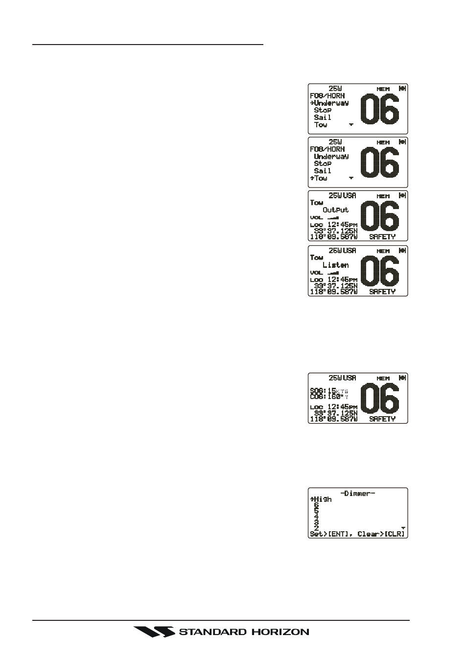 15 display sog and cog information, 16 lcd dimmer | Standard Horizon Gx5500s User Manual | Page 32 / 100