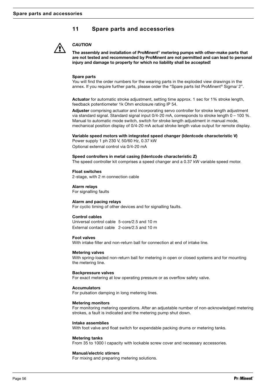 11 spare parts and accessories | SIGMA S2Ba User Manual | Page 56 / 63