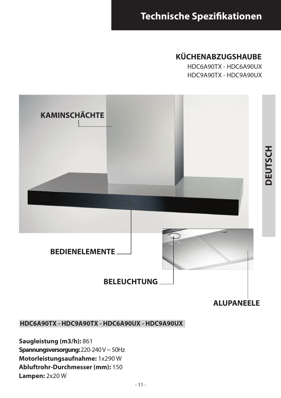 Technische spezifikationen, Deut sch | Samsung HDC6D90TG User Manual | Page 11 / 84