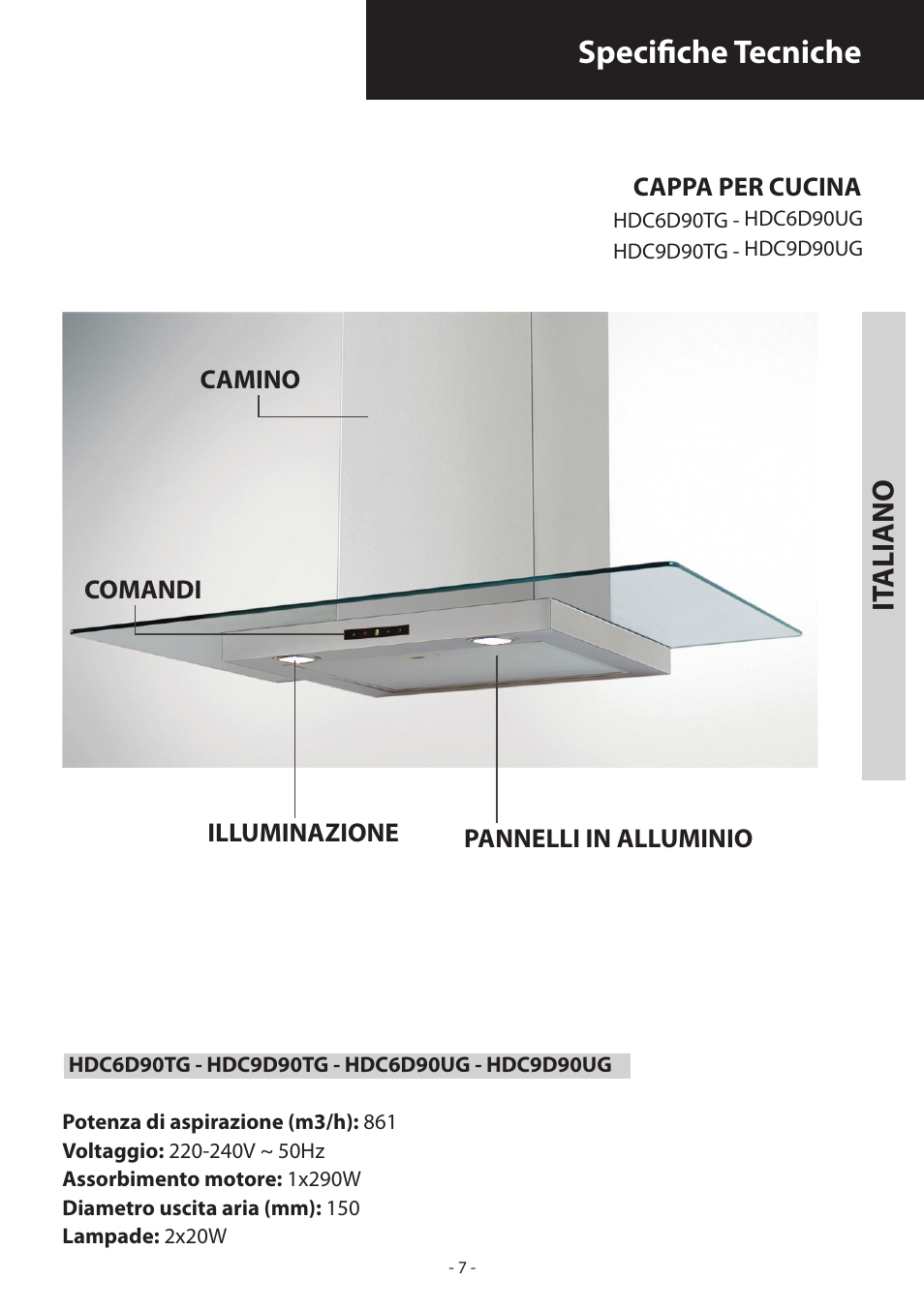 Specifiche tecniche, It aliano | Samsung HDC6D90TG User Manual | Page 7 / 84