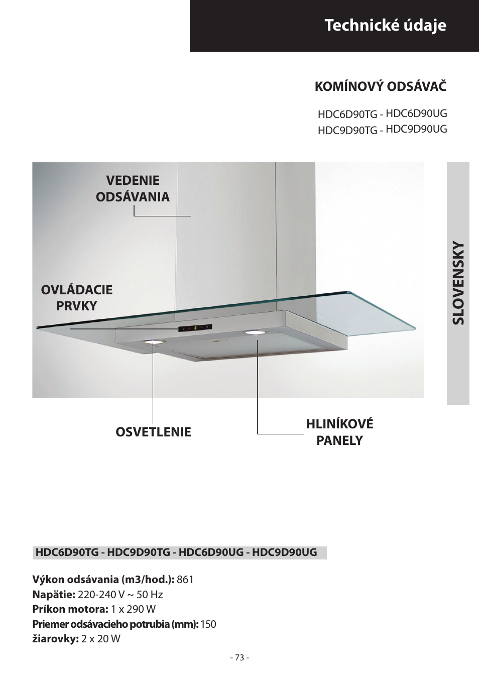 Technické údaje, Sl o vensk y | Samsung HDC6D90TG User Manual | Page 73 / 84