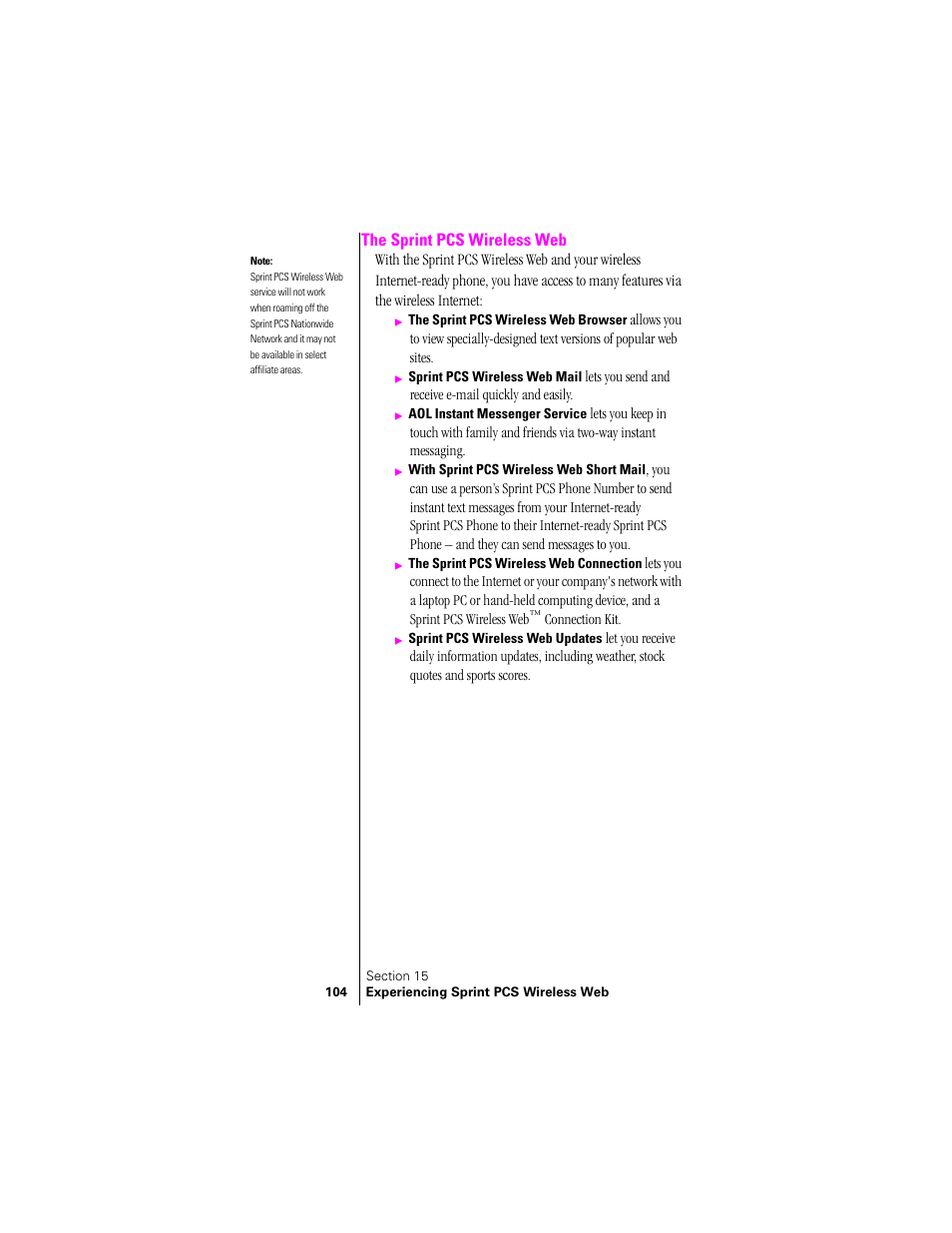 The sprint pcs wireless web | Samsung SPH-N300 User Manual | Page 104 / 167