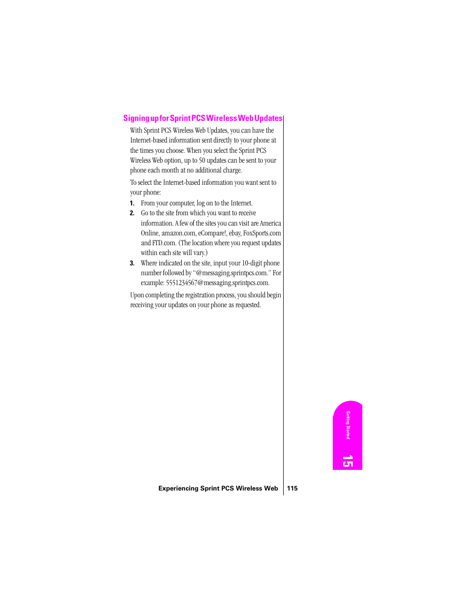 Signing up for sprint pcs wireless web updates | Samsung SPH-N300 User Manual | Page 115 / 167