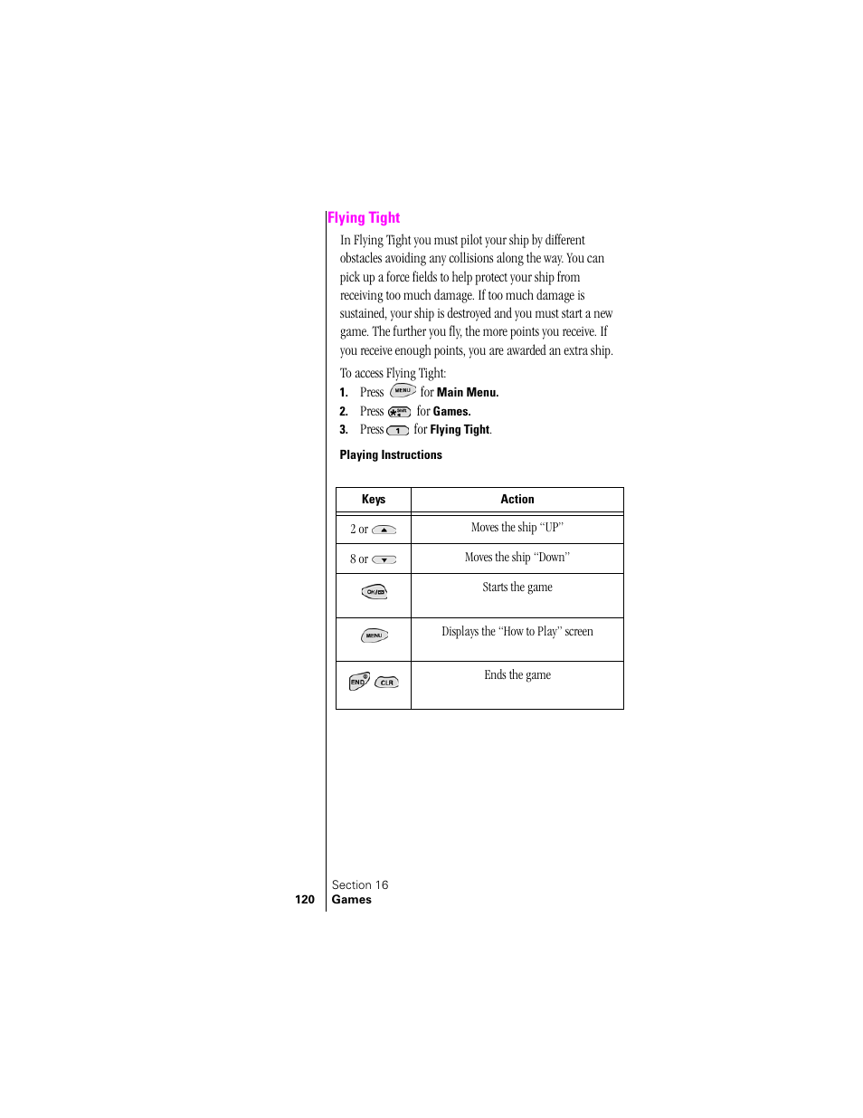 Flying tight, Playing instructions | Samsung SPH-N300 User Manual | Page 120 / 167