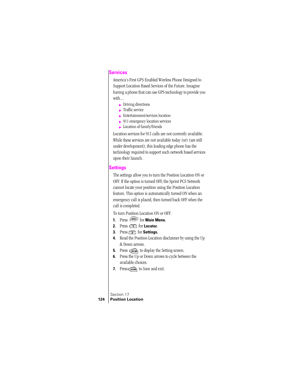 Services, Settings, Services settings | Samsung SPH-N300 User Manual | Page 124 / 167