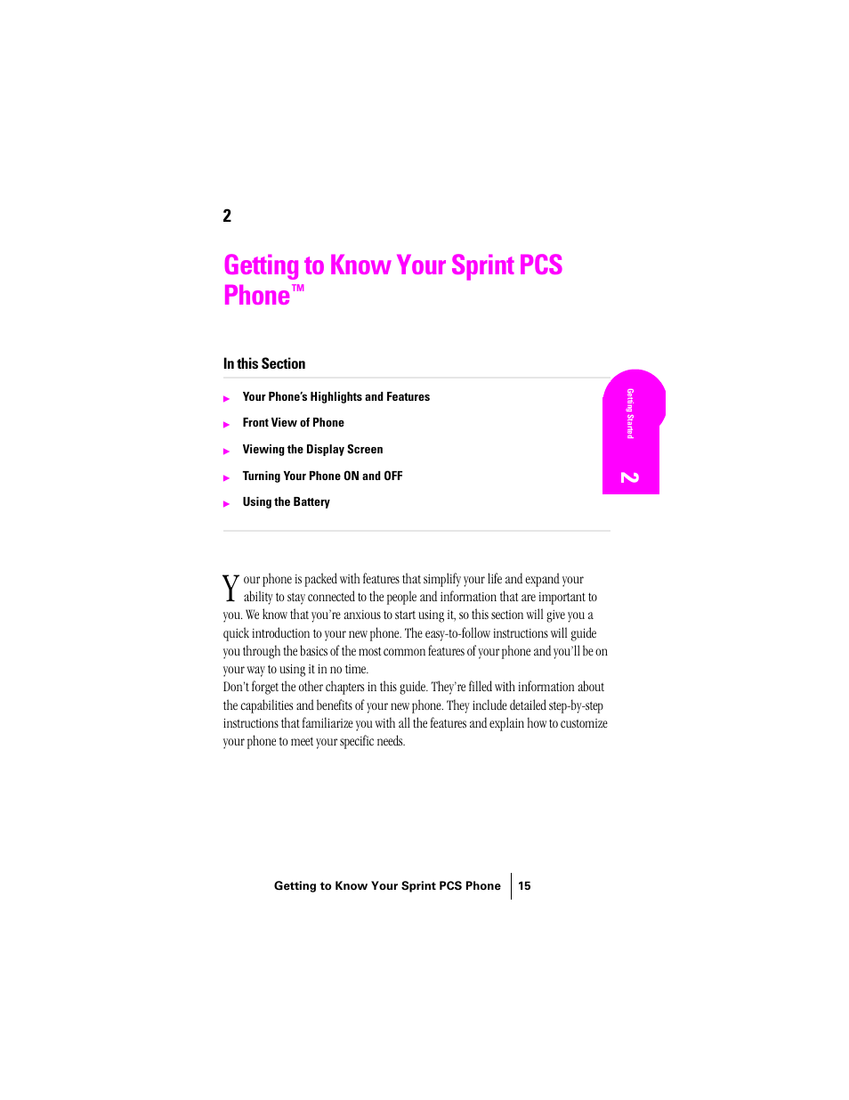 Getting to know your sprint pcs phone | Samsung SPH-N300 User Manual | Page 15 / 167