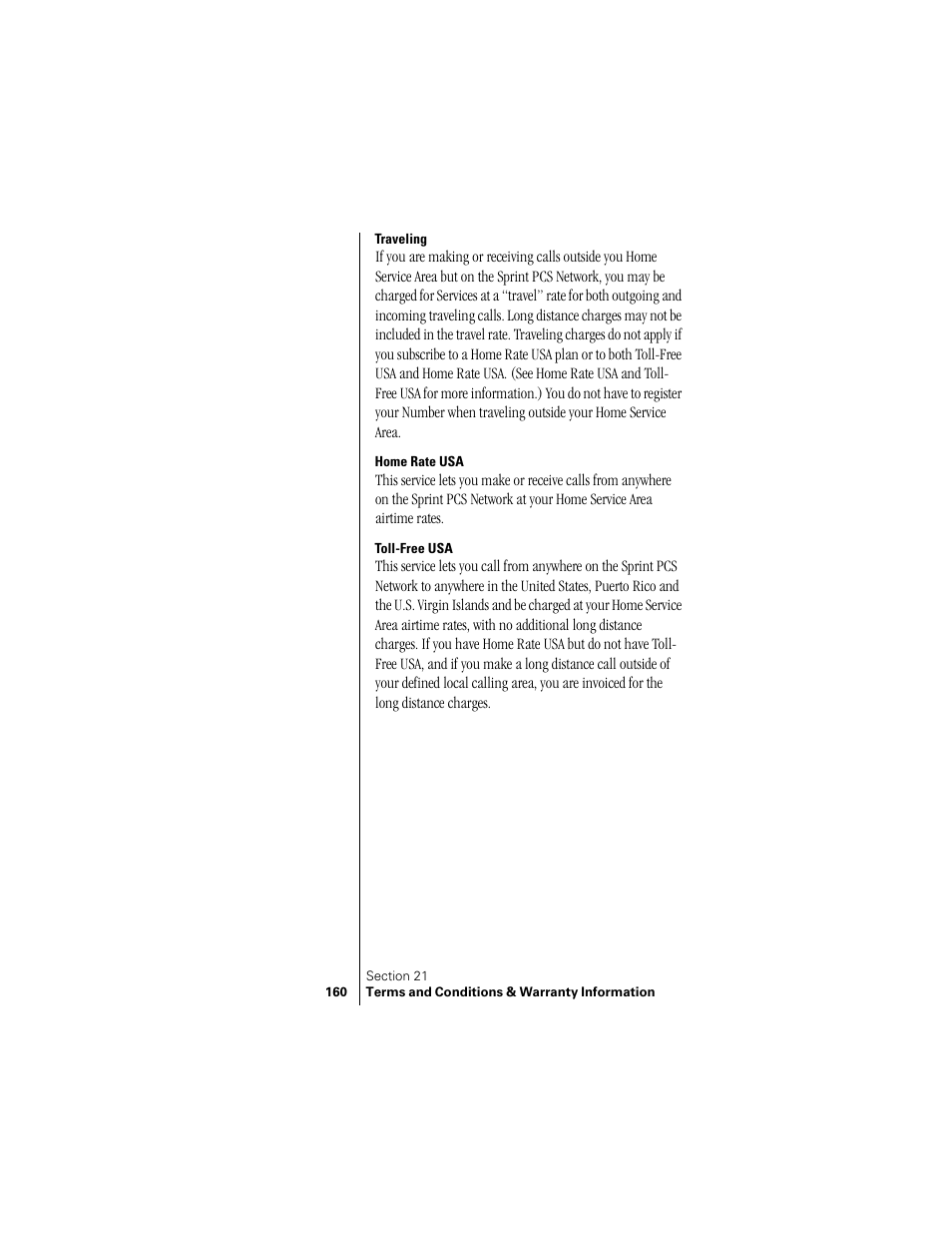 Traveling, Home rate usa, Toll-free usa | Samsung SPH-N300 User Manual | Page 160 / 167