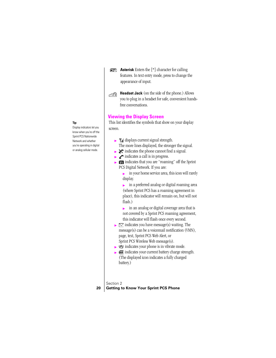 Viewing the display screen | Samsung SPH-N300 User Manual | Page 20 / 167