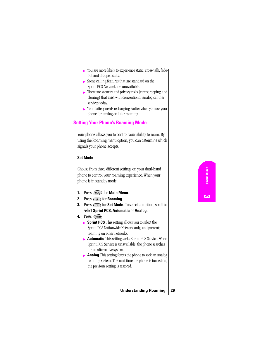 Setting your phone’s roaming mode, Set mode | Samsung SPH-N300 User Manual | Page 29 / 167