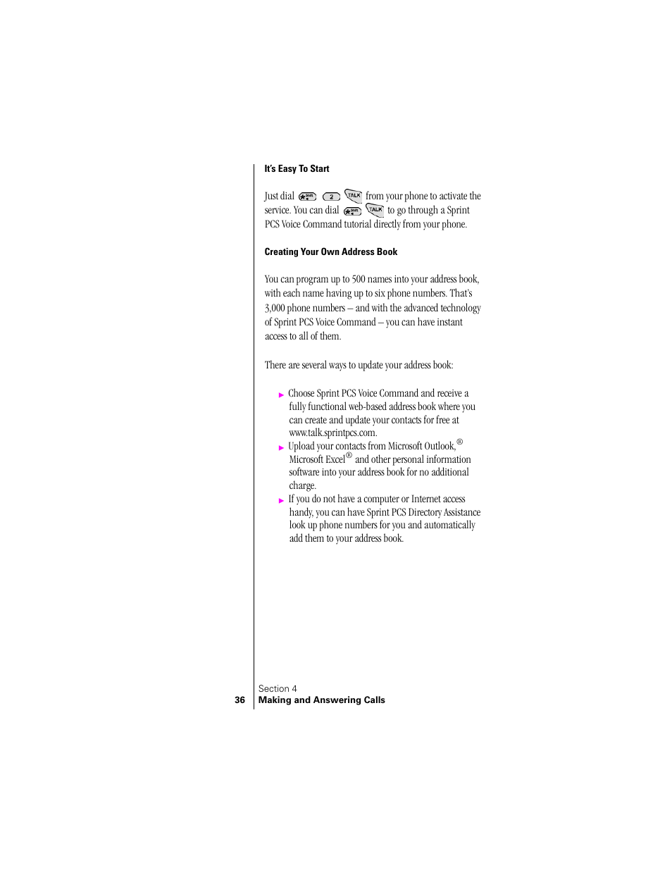 It’s easy to start, Creating your own address book | Samsung SPH-N300 User Manual | Page 36 / 167