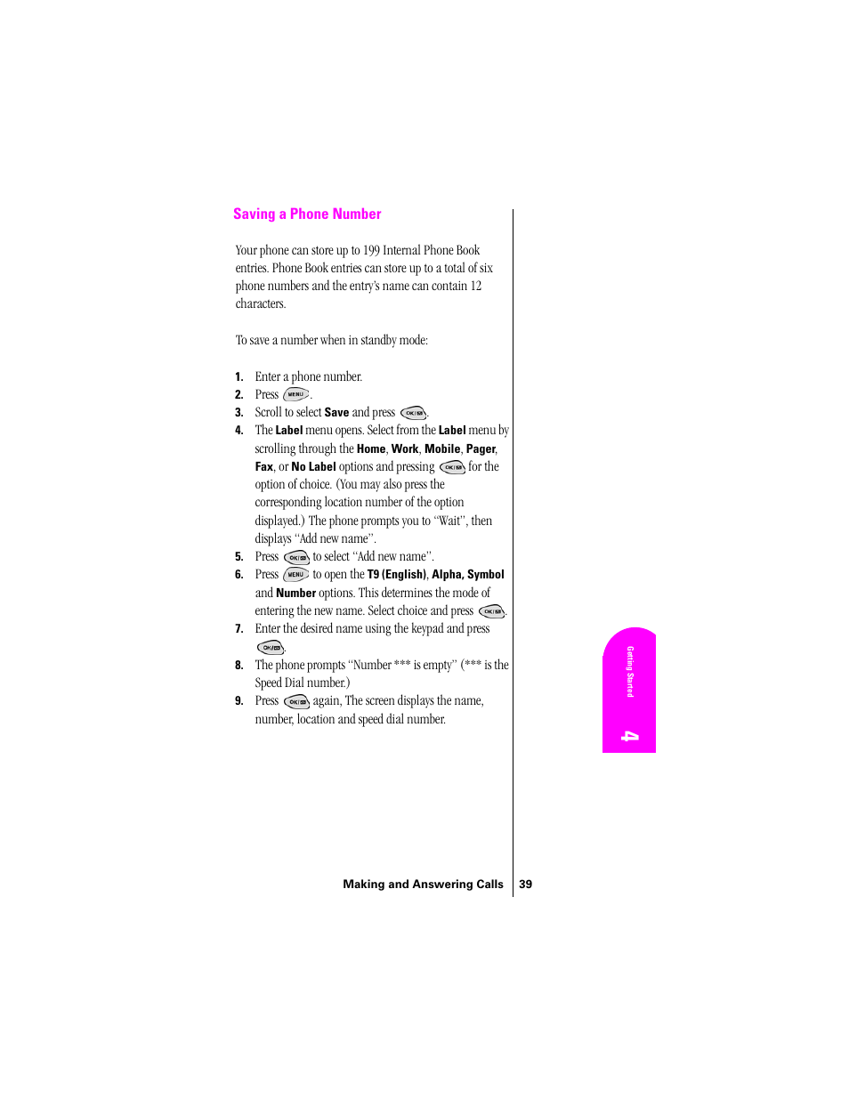 Saving a phone number | Samsung SPH-N300 User Manual | Page 39 / 167