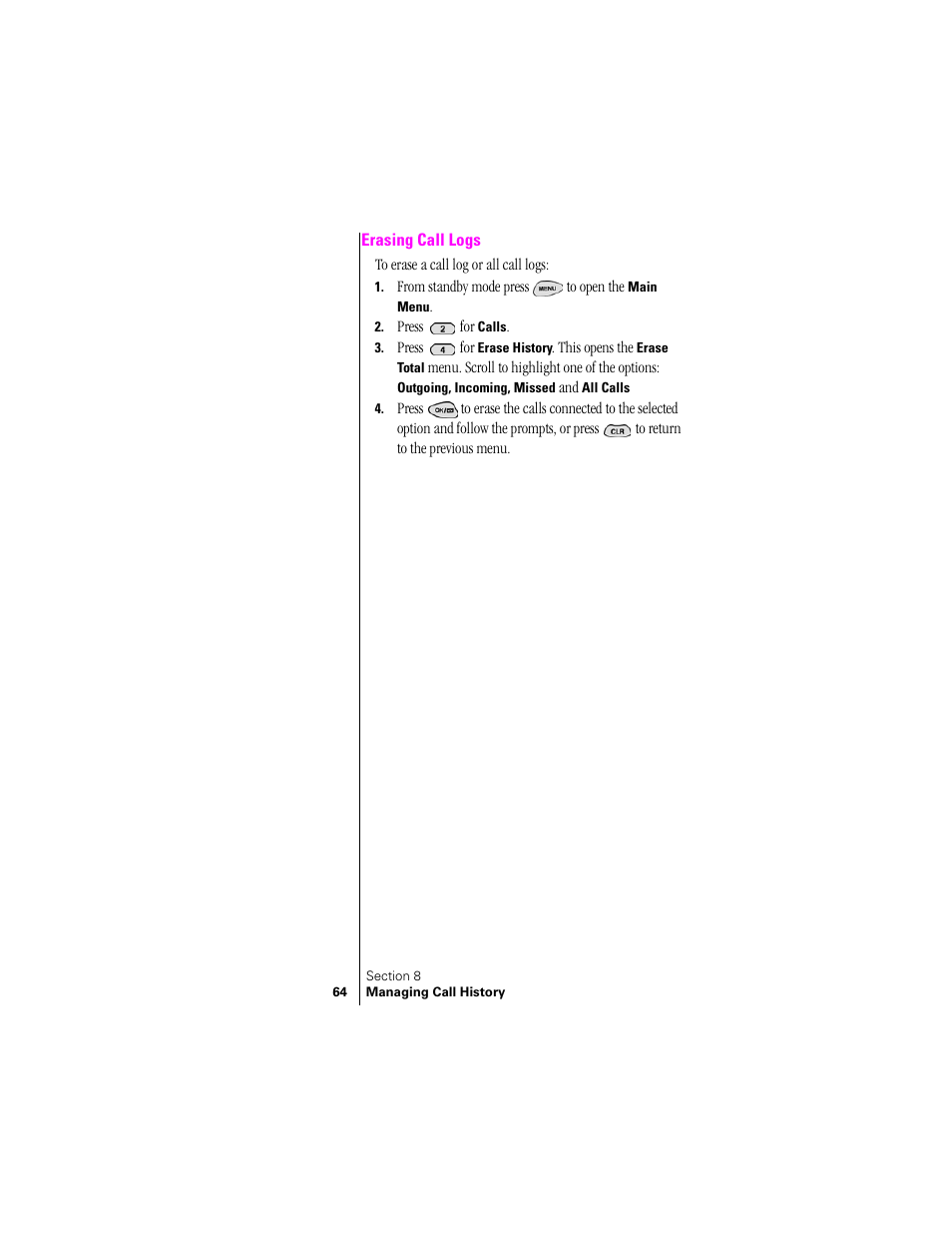 Erasing call logs | Samsung SPH-N300 User Manual | Page 64 / 167