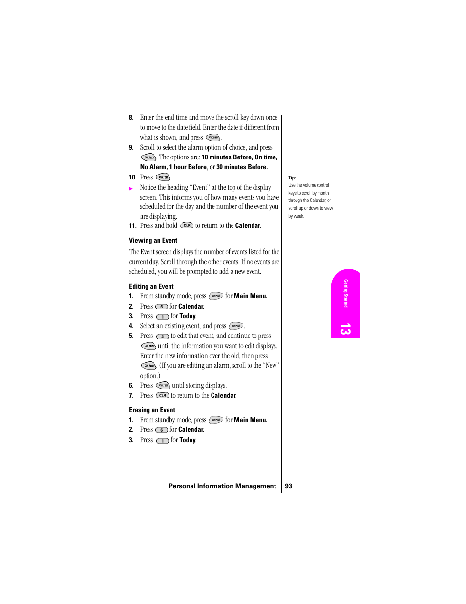 Viewing an event, Editing an event, Erasing an event | Samsung SPH-N300 User Manual | Page 93 / 167