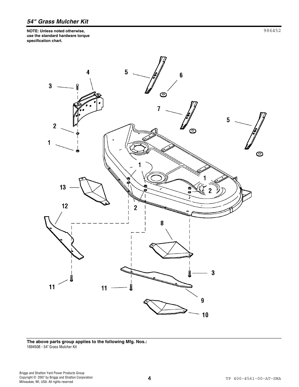 54" grass mulcher kit | Snapper 4561 User Manual | Page 4 / 8