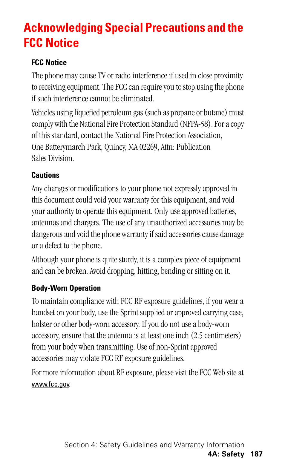 Fcc notice, Cautions, Body-worn operation | Samsung SPH-I330 User Manual | Page 191 / 206