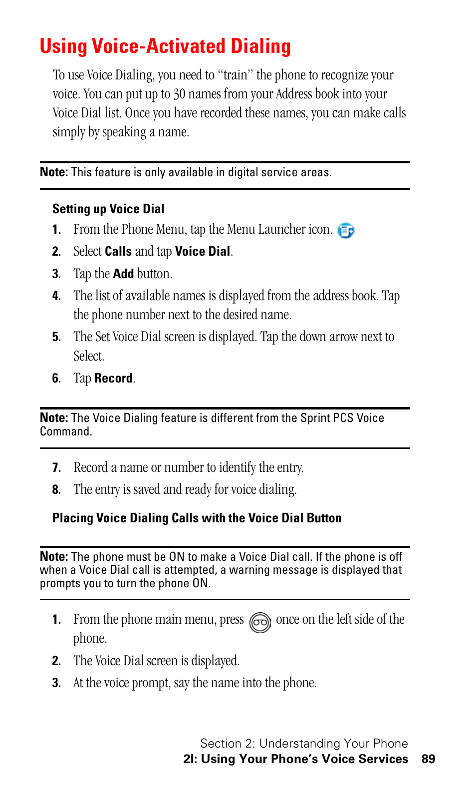 Using voice-activated dialing, Setting up voice dial | Samsung SPH-I330 User Manual | Page 93 / 206