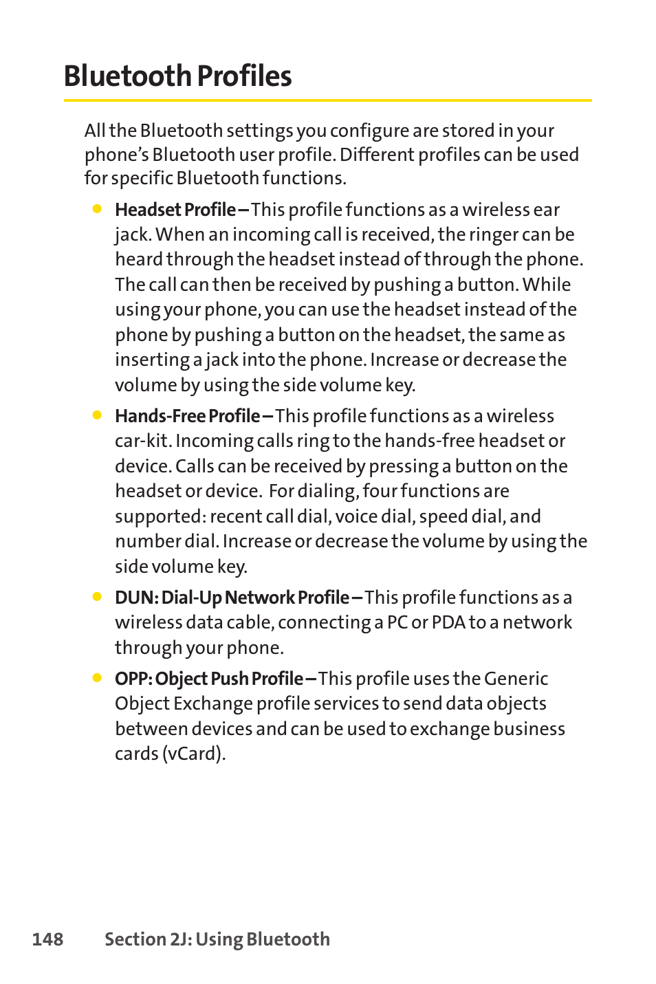 Bluetooth profiles | Sprint Nextel Telephone User Manual | Page 164 / 236