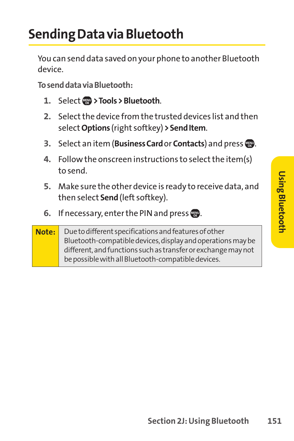 Sending data via bluetooth | Sprint Nextel Telephone User Manual | Page 167 / 236